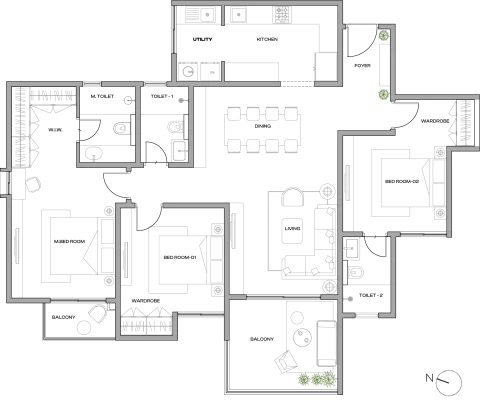 3 BHK Type 1 Floor Plan