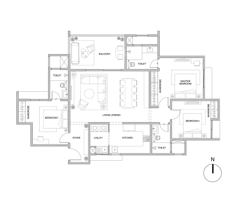 3 BHK Type 12 Floor Plan